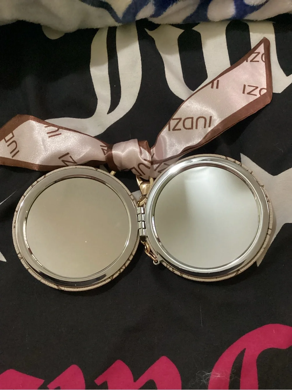 Beige Monogram Round mirror bag charm